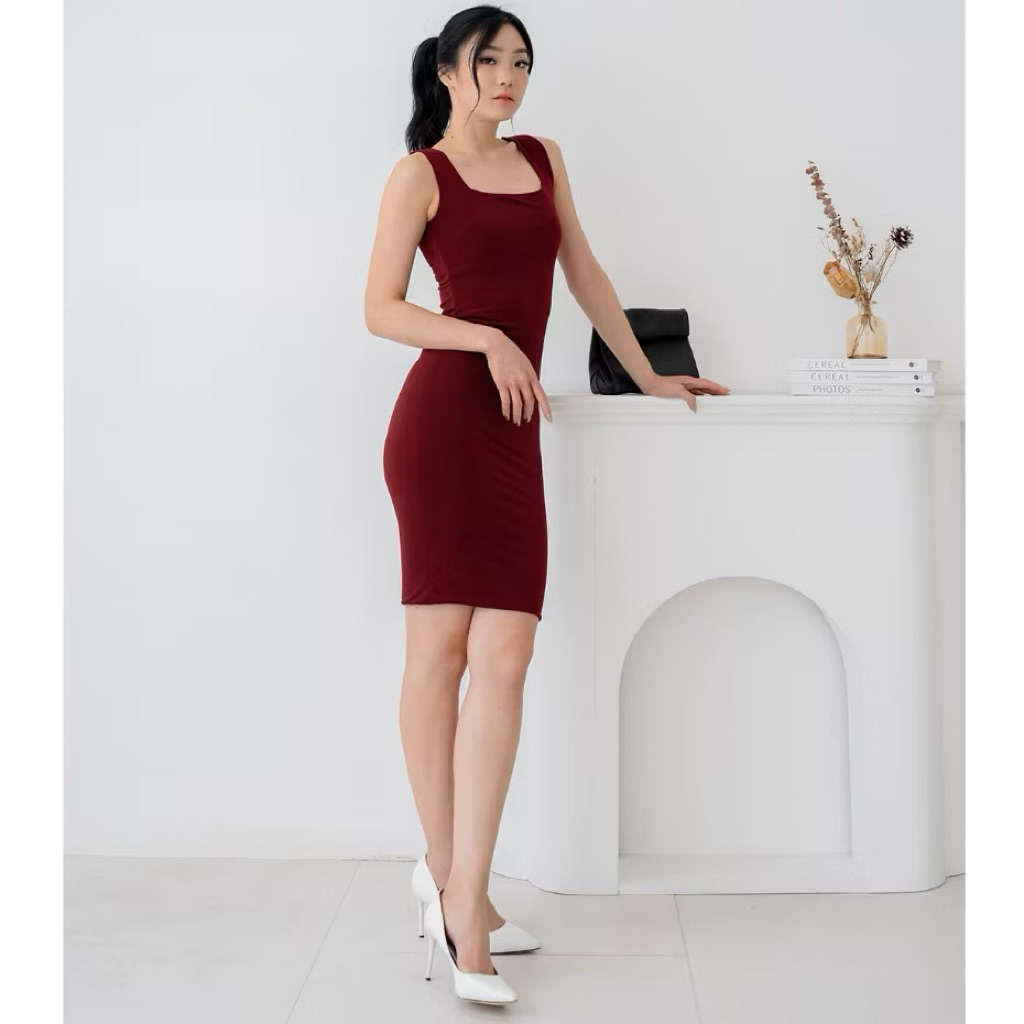 Dress natal |Dress Ketat Polos Wanita – Basic Sleeveless Bodycon |