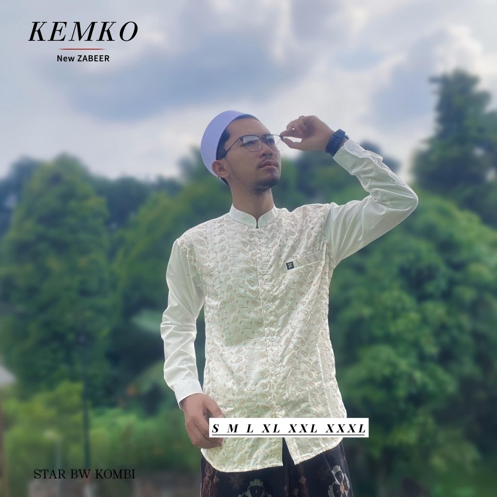 ZABEER Kemeja Koko Pria Brokat Kombinasi Bw - STAR