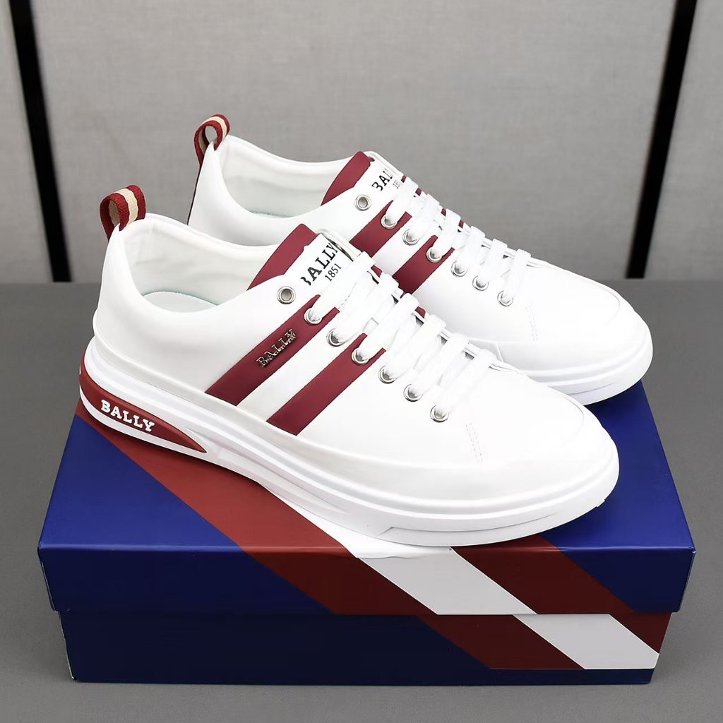 VVIP Quality BALLY's latest fashion round toe flat bottom lace up low top board shoes for men, white