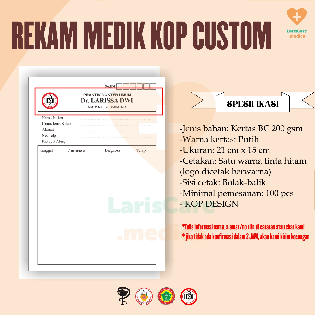 Cetak Kartu Rekam Medis CUSTOM / Medical Record Card / Kartu Riwayat Pasien/Kartu Rekam Medis Custom