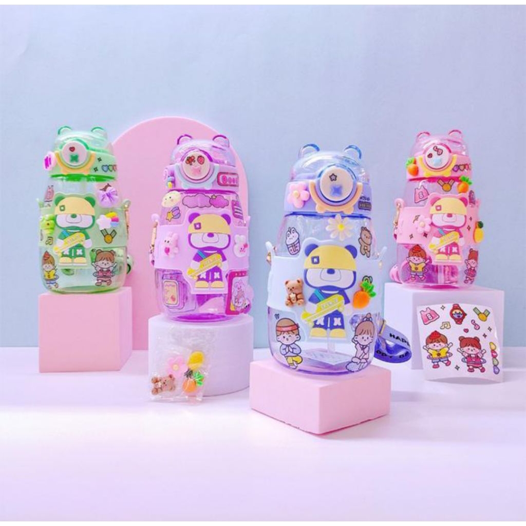 BOTOL MINUM ANAK FREE SEDOTAN PLUS TALI GANTUNGAN -BOTOL MINUM ANAK 600ML /BOTOL MINUM ANAK KARAKTER