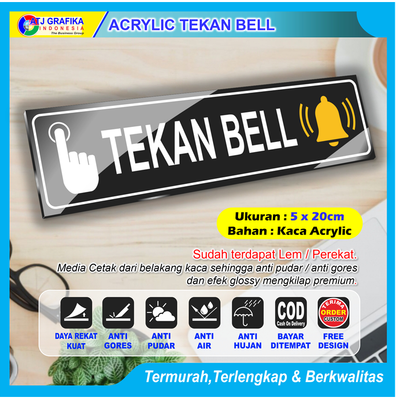 PREMIUM ACRYLIC tekan bell aturan bertamu sign akrilik pintu rumah toko kantor dering suara