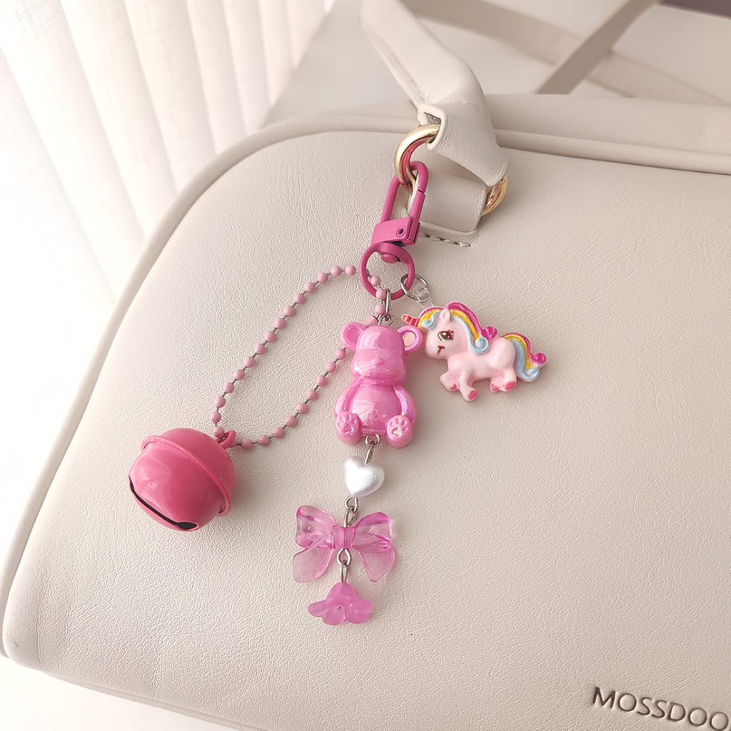 Bag Charm Unicorn Bear Mini Gantungan Tas Kuda Poni Kecil Gantungan Lonceng Klinting Klinting Bunyi