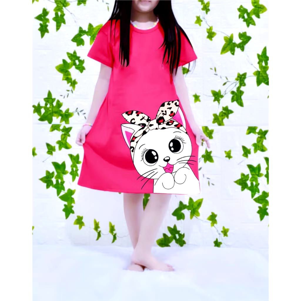 Daster anak perempuan kucing bando  3-12 tahun