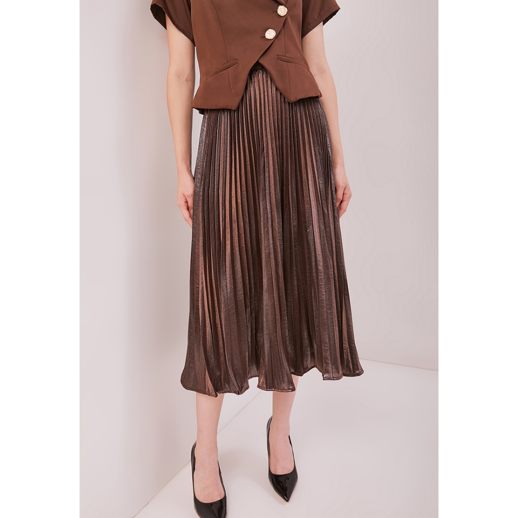 ESYE - Patrice Skirt in Beige, Brown & Black | Rok Pleats Panjang Satin Shimmer
