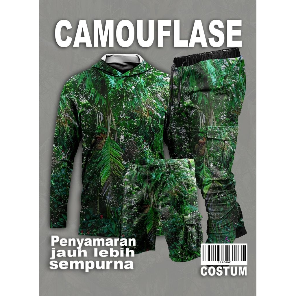 setelan baju camo berburu/setelan camo hunting/ 1 set pakaian camo berburu
