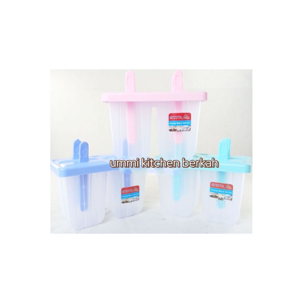 Cetakan Es Lilin Stik 4 Kotak+Tutup, Cetakan Ice cream, Agar Jelly Plastik Tebal