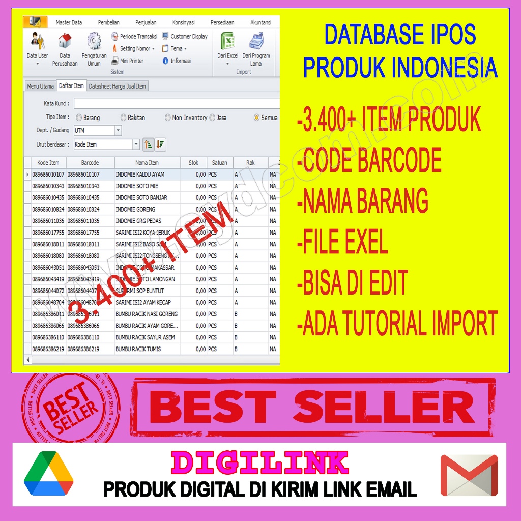 IMPORT 3.400 ITEM IPOS4 IPOS5 DATABASE PRODUK INDONESIA