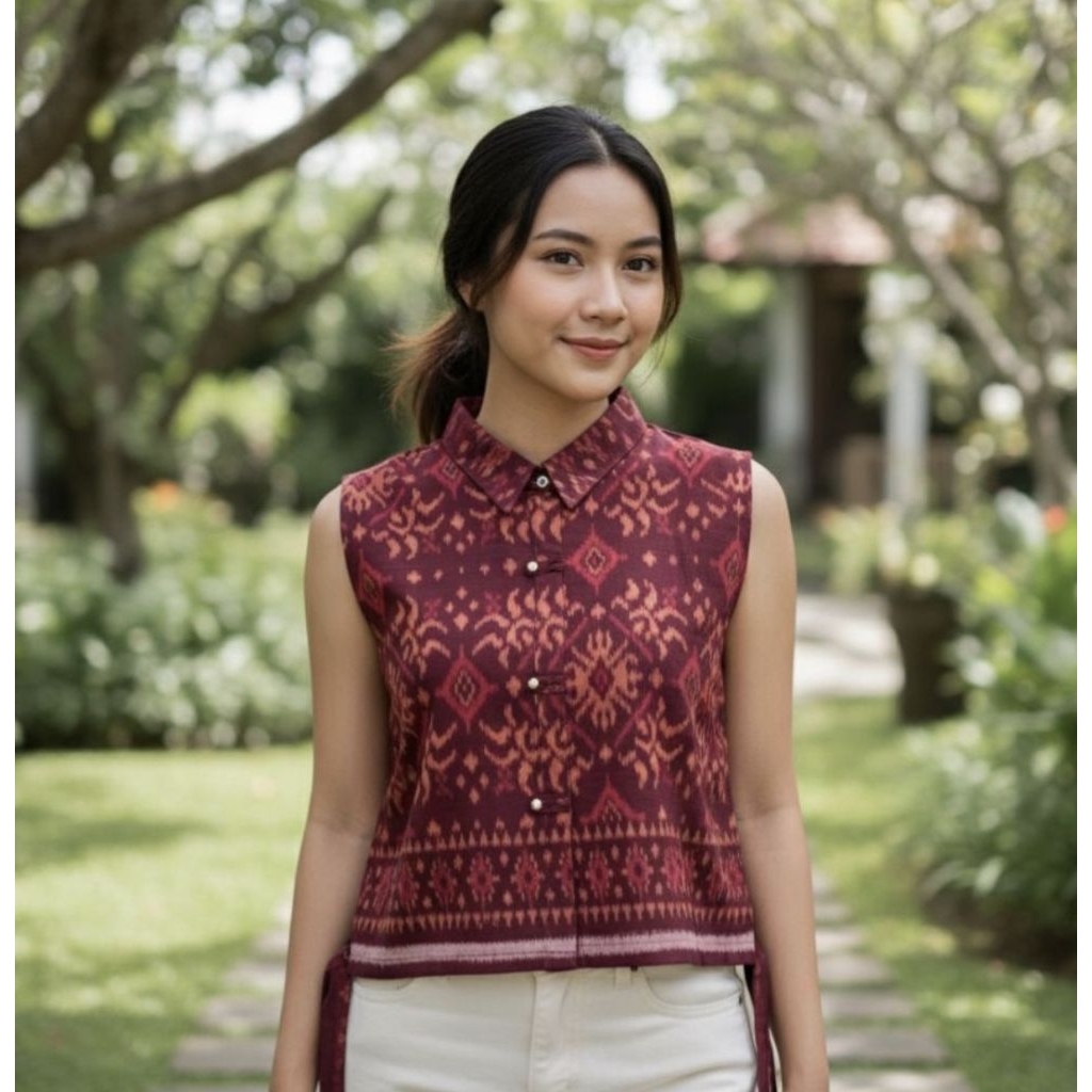 New Arrival  Crop Top Tenun Endek Baru - Baju Atasan Tenun Wanita - Outer Tenun Endek