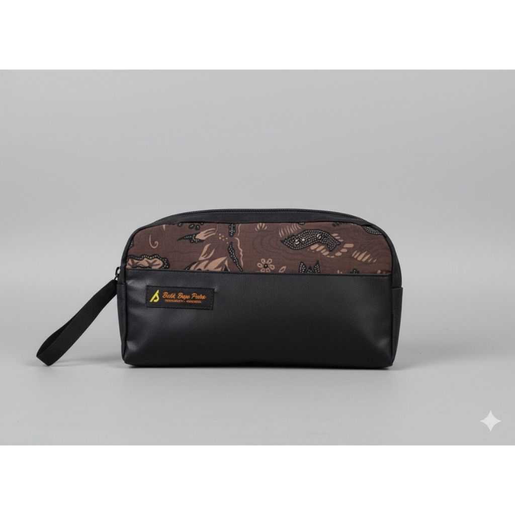 Pouch Kulit Sintetis Kombinasi Kain Batik – Tas Makeup / Dompet Multifungsi Wanita