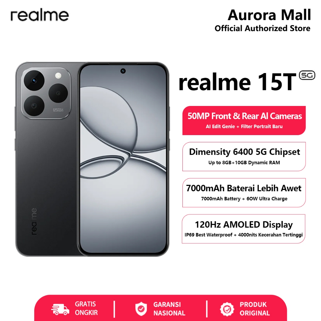 Hp realme 15T 5G 8/256GB 8GB+10GB NFC 50MP Front & Rear AI Camera, 120Hz AMOLED Display