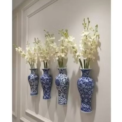 vas gantung keramik dinding pajangan biru putih