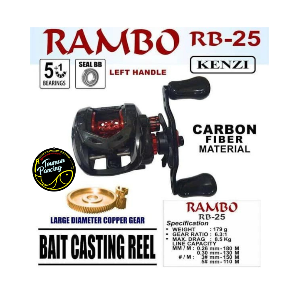 REEL BC KENZI RAMBO RB-25 LEFT HANDLE – Carbon Frame | Drag 12kg | Magnetic Brake | Anti Korosi