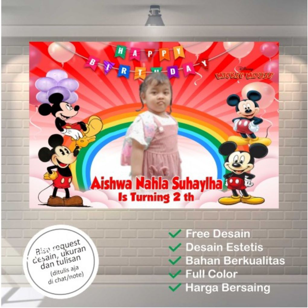 spanduk banner backdrop ulang tahun anak tema Micky mouse/perlengkapan dekorasi aksesoris ultah anak