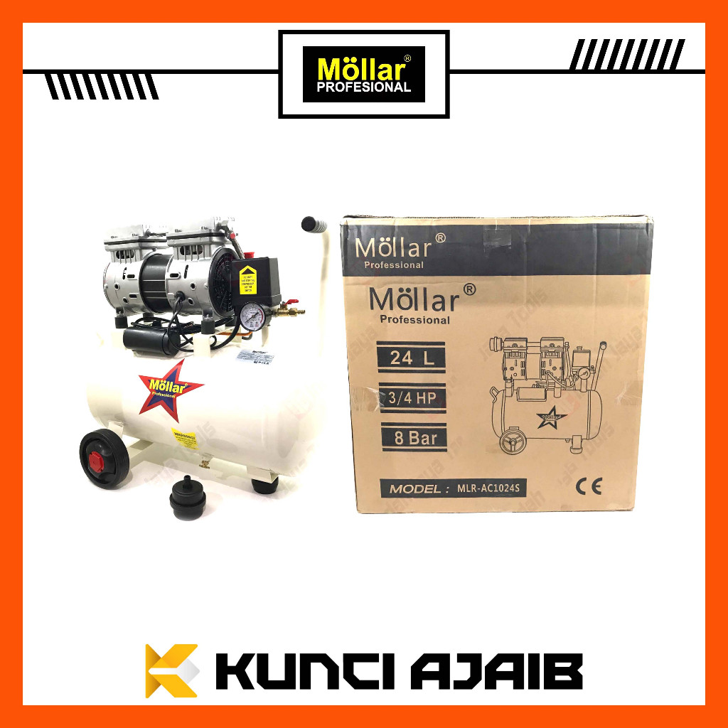MOLLAR AC1024S Kompresor Angin SILENT 3/4 HP 24 Liter Oilless Oiless