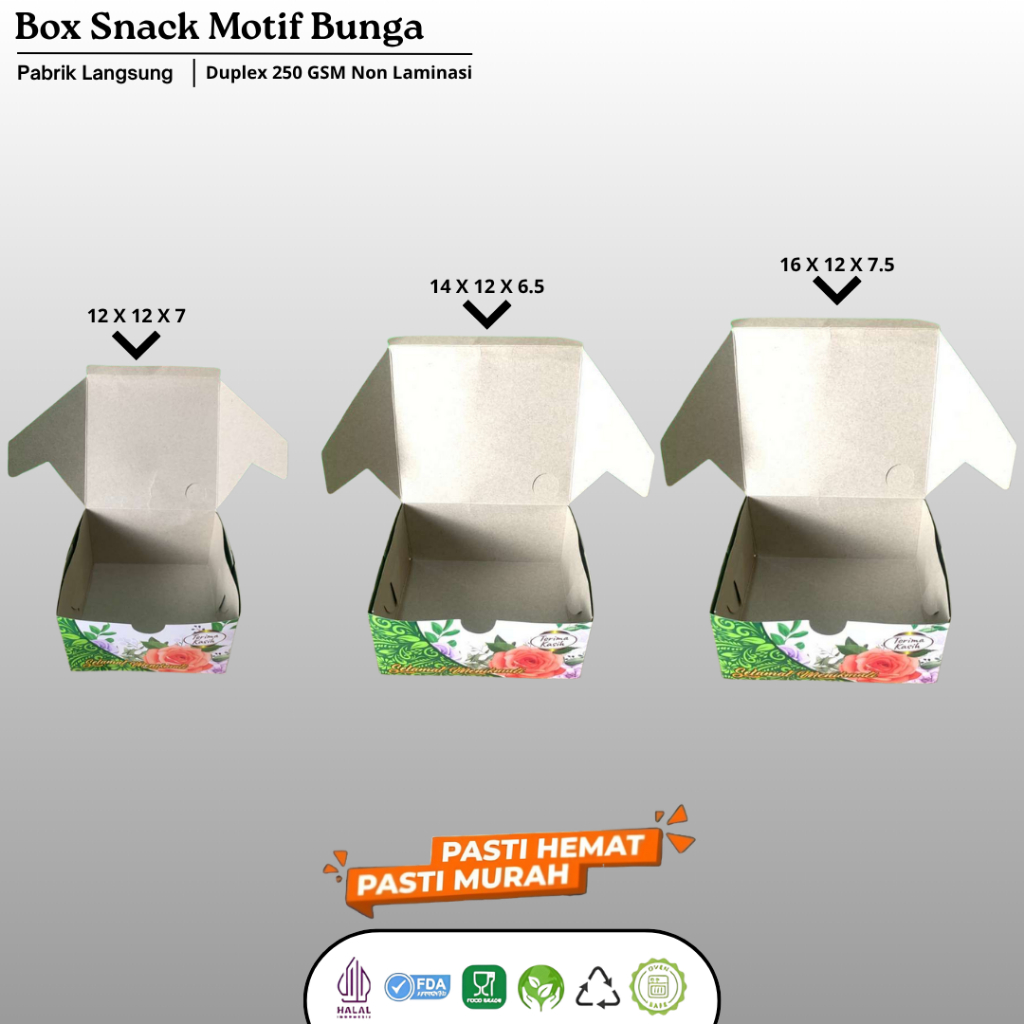 Box Kardus Snack Kue 12x12 12x14 12x16 Dus Kotak Roti Kue Snack Motif Hijau