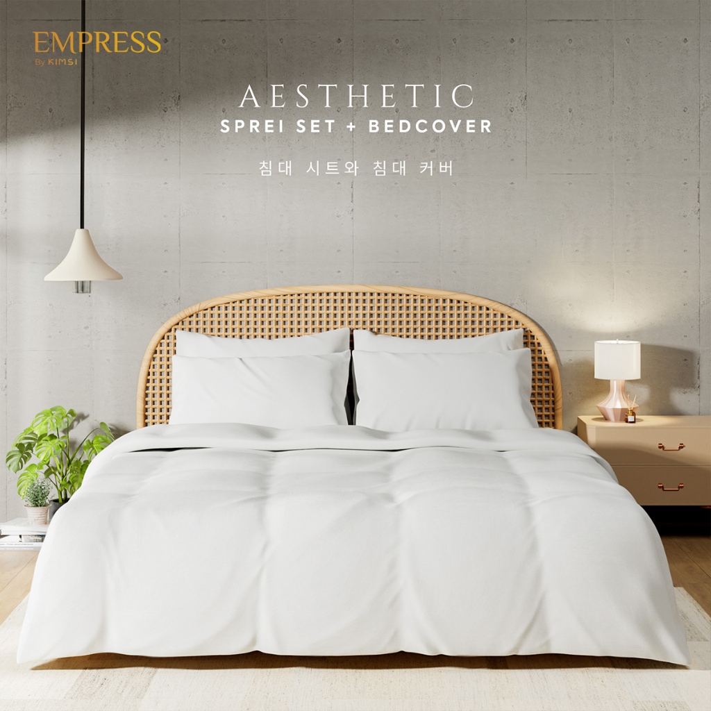 Bedcover set putih polos hotel / bedcover polos / bedsheet polos putih / katun polos putih