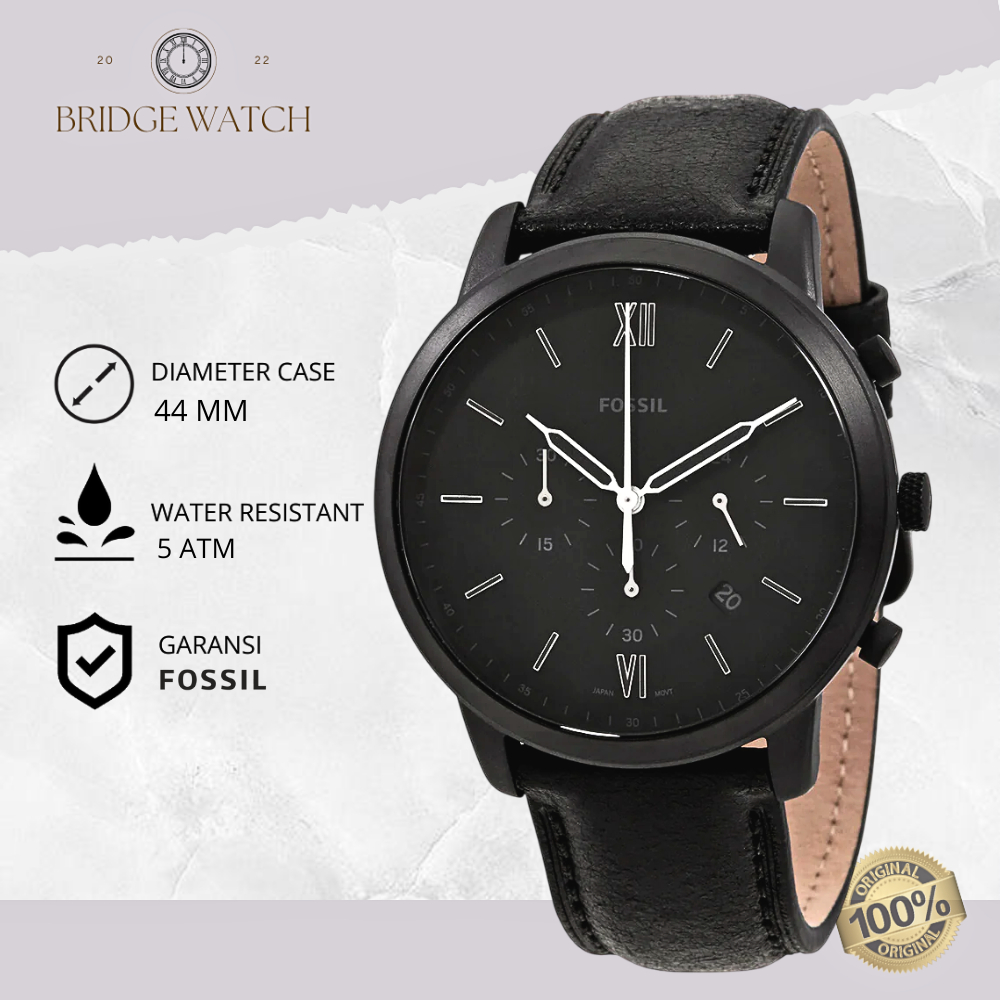 Jam Tangan Pria Fossil FS5503 Neutra Chronograph Black Leather Strap Hitam Kulit Casual Original