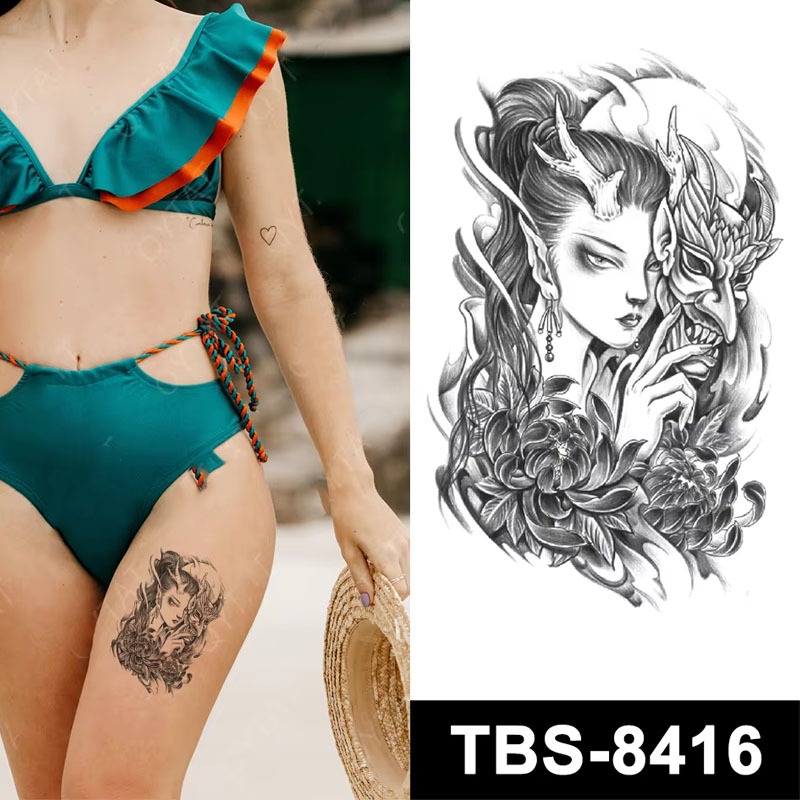 Tato Temporer Tatto Temporary Tahan Air TBS-8416 WANITA NAGA BERTOPENG IBLIS