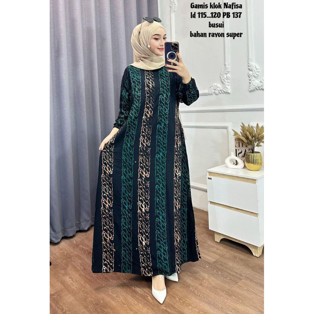 [COD] Gamis Klok Nafisa Busui Jumbo LD 115-120 | Bahan Rayon Super Premium Motif Salur