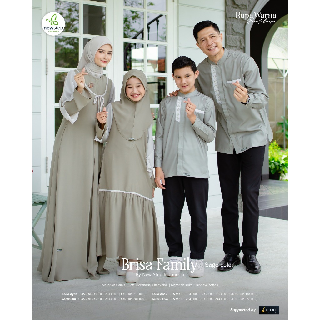 SERAGAM COUPLE LEBARAN KELUARGA 2026 SARIMBIT BRISA FAMILY SAGE BY NEW STEP LUBI - BAJU GAMIS DRESS 