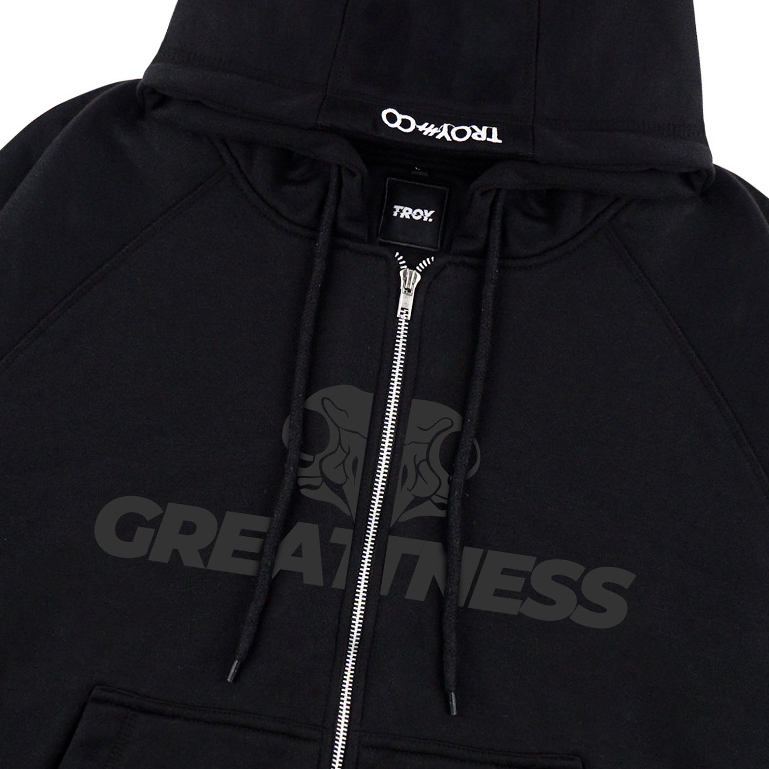 Troy Company Hoodie Boxy Double Slider Zip Black Greatness - Hoodie Zipper Hitam ZDSH 3379