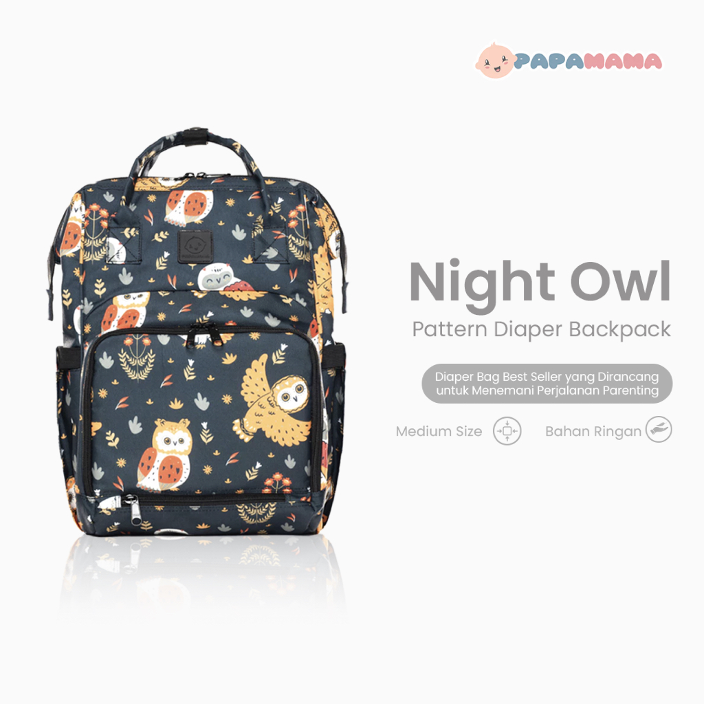 PapaMama Pattern Backpack - Tas Perlengkapan Bayi - Water Repellent Fabric - Night Owl 1034