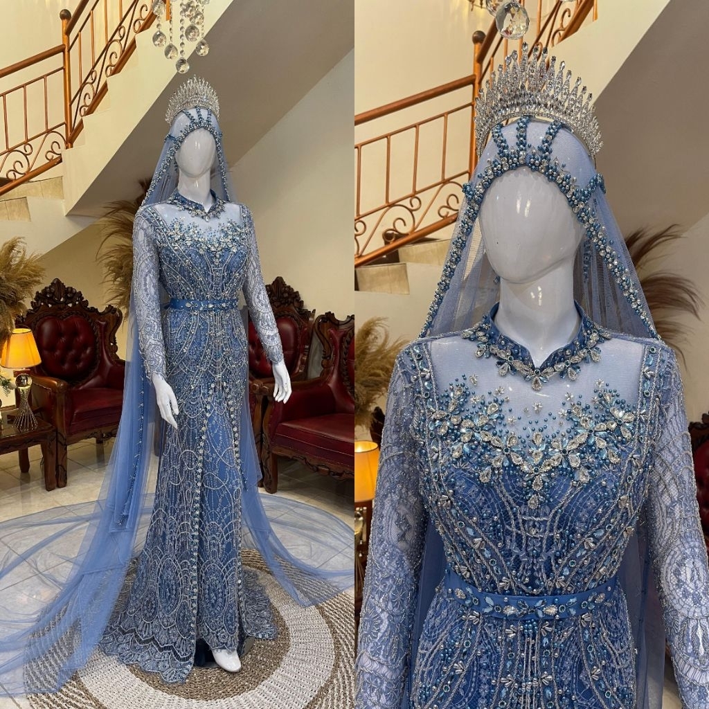 Kebaya pengantin akad santili 2 in1 Ekor | Kebaya akad nikah elegan| Kebaya pengantin akad full paye
