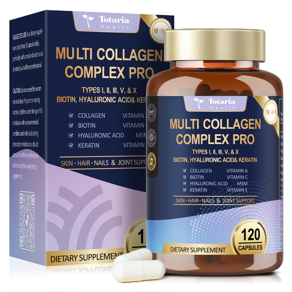18-in-1 Collagen with Hyaluronic Aicd, Keratin, Biotin, VIT A C & E for Skin, Hair, Nails, Joint & B