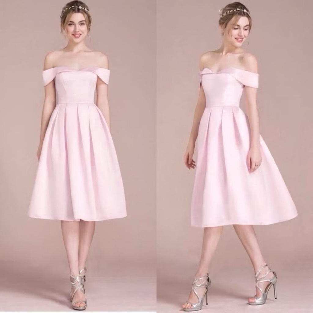 NAILA GOWN - Dress pesta wanita satin gaun party off shoulder sabrina midi A line dress big size jum