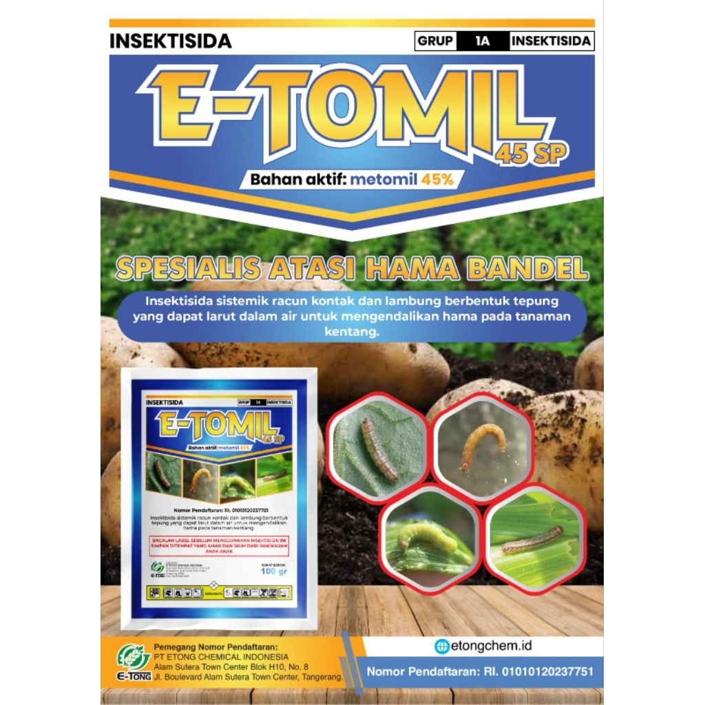 insektisida E-Tomil 45 SP bahan aktif metomil 45%