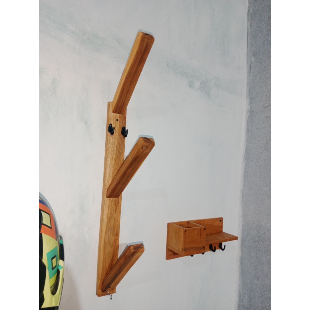RAK HELM DINDING KAYU MINIMALIS | GANTUNGAN HELM TEMPEL DINDING ESTETIK | TEMPAT PENYIMPANAN HELM KA