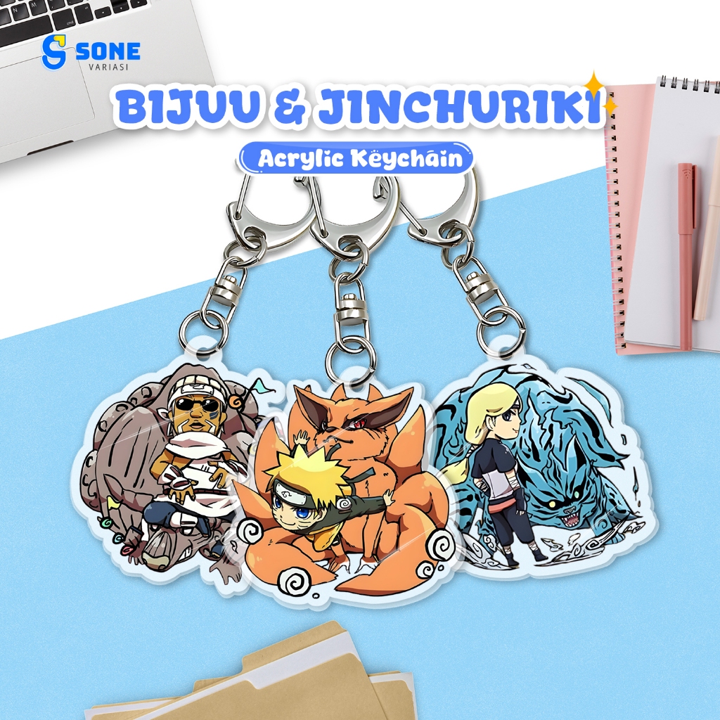 Keychain Akrilik Bijuu & Jinchūriki Naruto | Gantungan Kunci Anime Kurama Gaara Killer B
