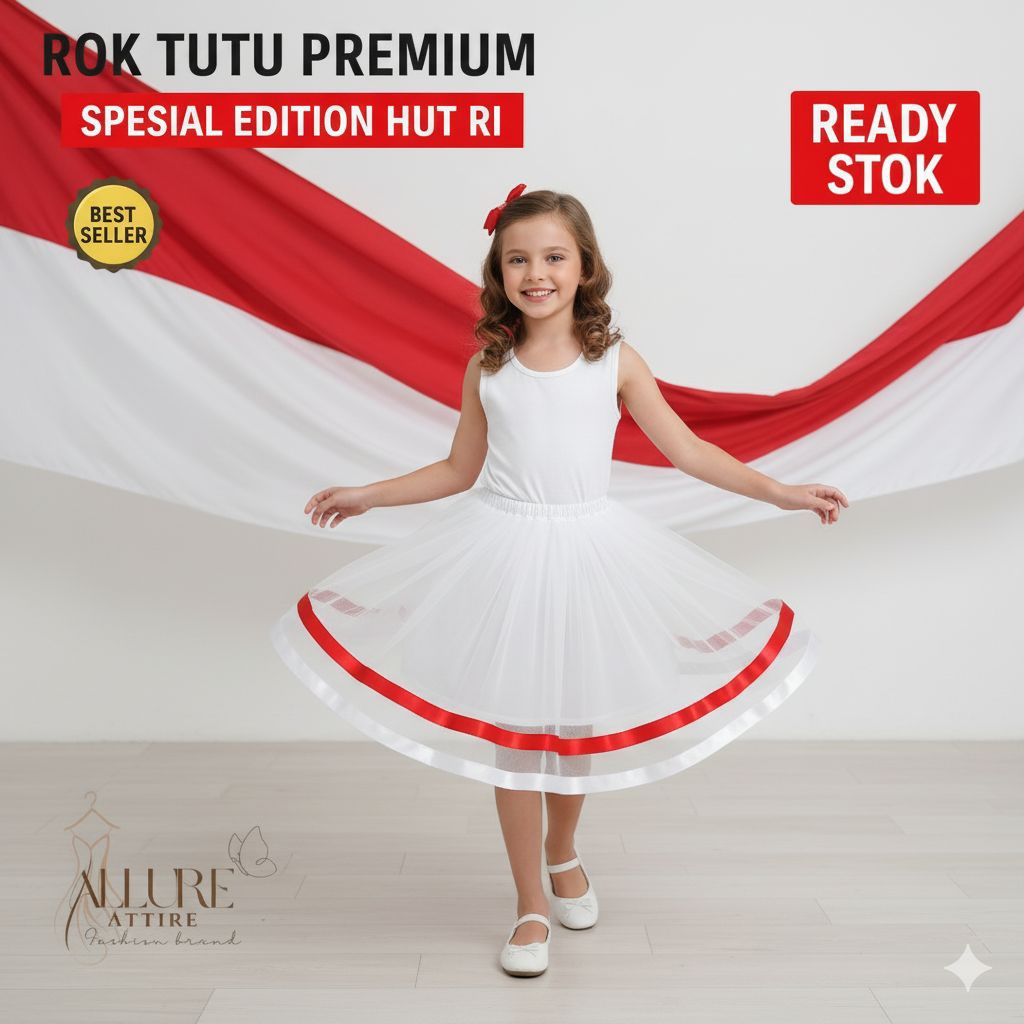 ALLURE attire ROK TUTU PREMIUM 2 LAYER ANAK KIDS,SD,TANGGUNG,DEWASA LIS PITA MERAH PUTIH/ROK EDISI H