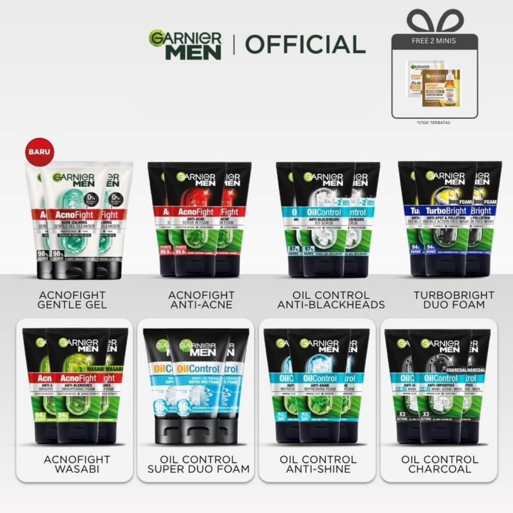 Garnier Men AcnoFight, Oil Control And Turbo Bright Foam 100ML Harga Grosir