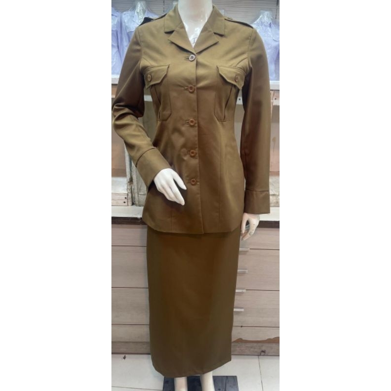 Seragam PDH Wanita warna Khaki Tua Seragam Pemda Seragam PNS Kantong Dada Rok Span Celana Rok A