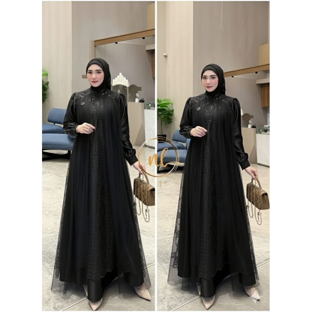 Gamis Muslim Wanita Model Malaysia Terbaru 2025 Violla Dres Gamis Velvet Mix Brukat Tile Terlaris XL