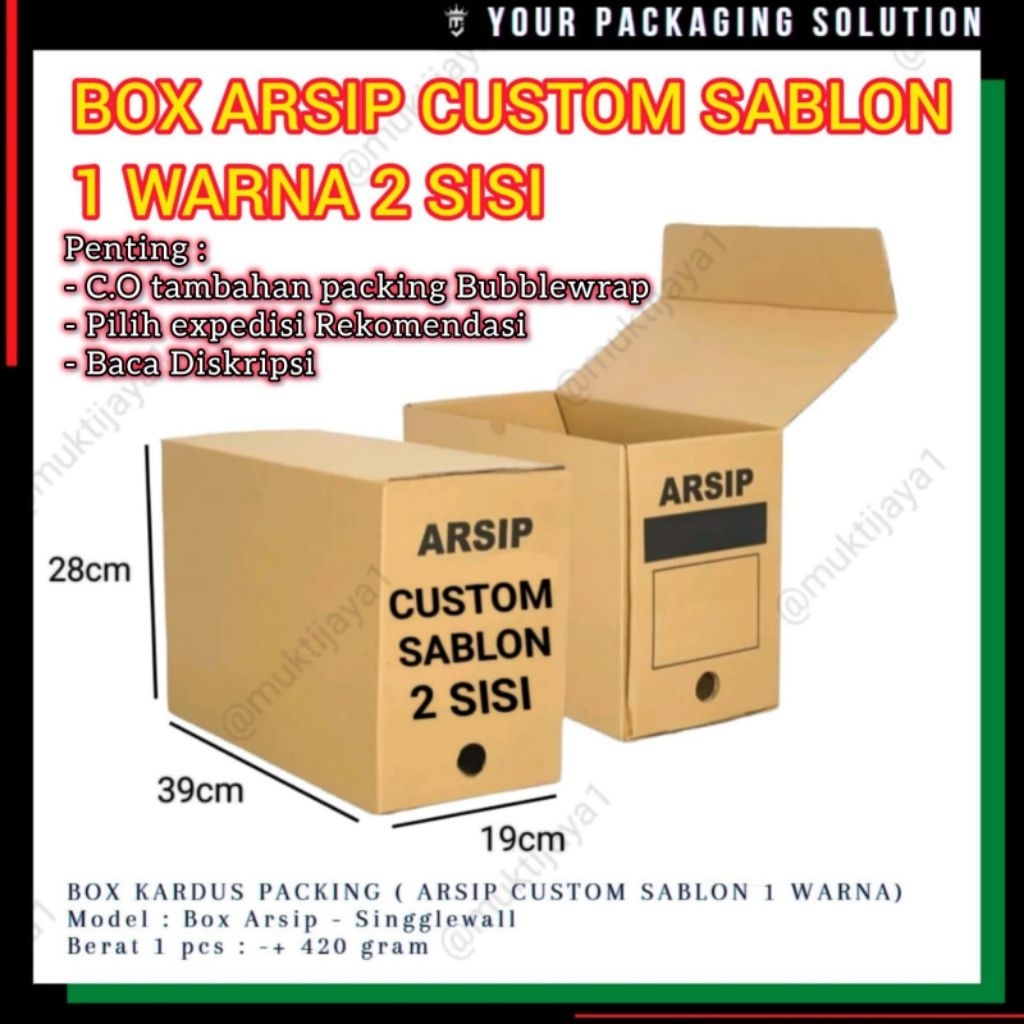 BOX ARSIP 1 CUSTOM SABLON 1 WARNA • 39x19x28cm • KOTAK / KARDUS /  ARSIP / FILE / DOKUMEN BK