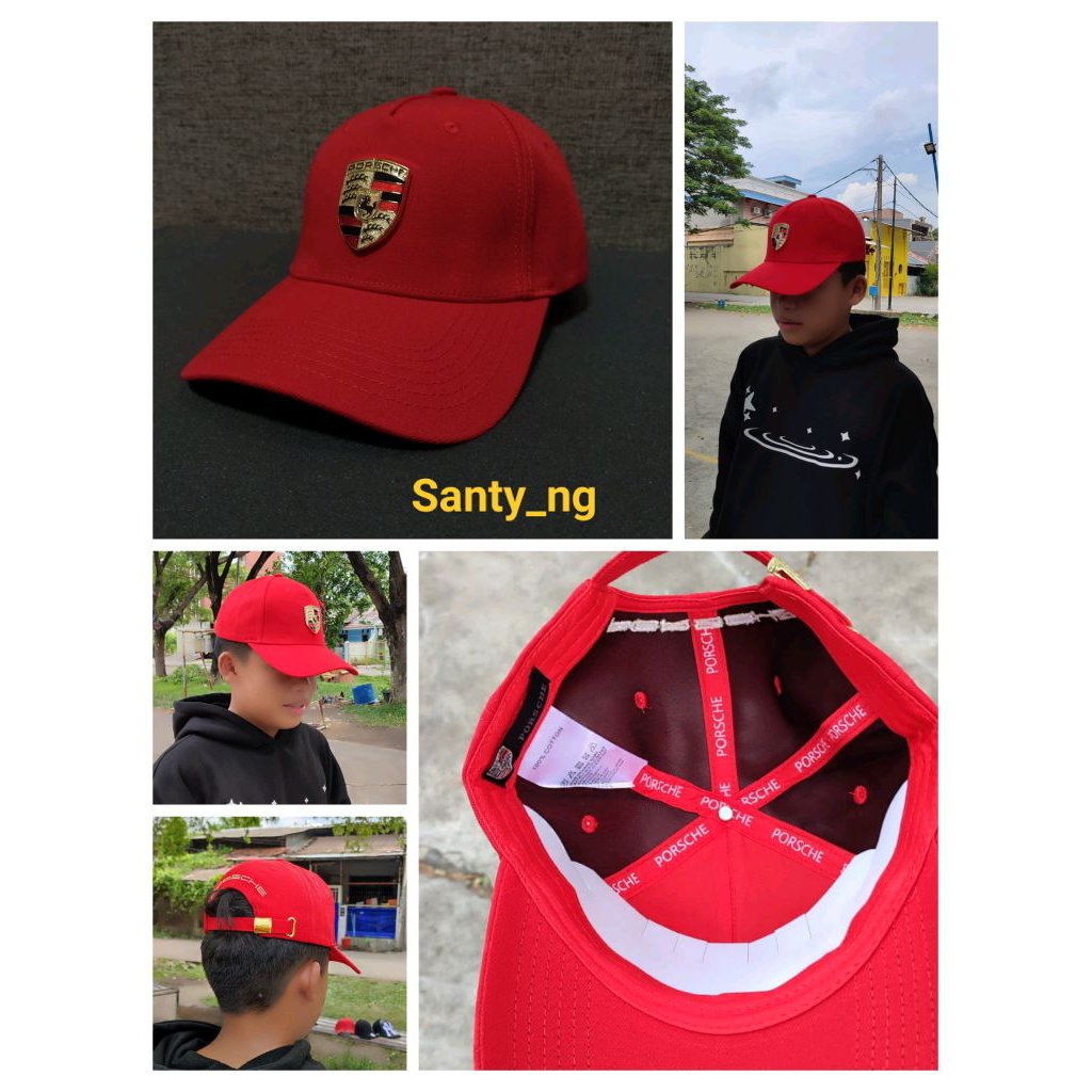Topi baseball mewah pria wanita Porsche merah besi