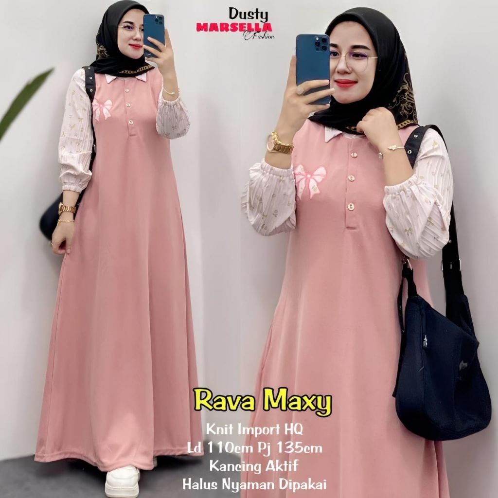 Rava Maxy Knit Import HQ Dress Muslim Wanita Lengan Panjang Kancing Aktif Bahan Halus Nyaman Dipakai