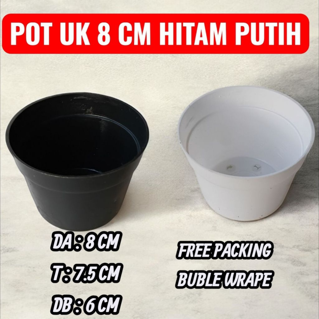 POT PLASTIK UK 8 MURAH UNTUK POT TANAMAN, POT BUNGA, POT SEMAI BIBIT UKURAN 8 CM KECIL WARNA HITAM D