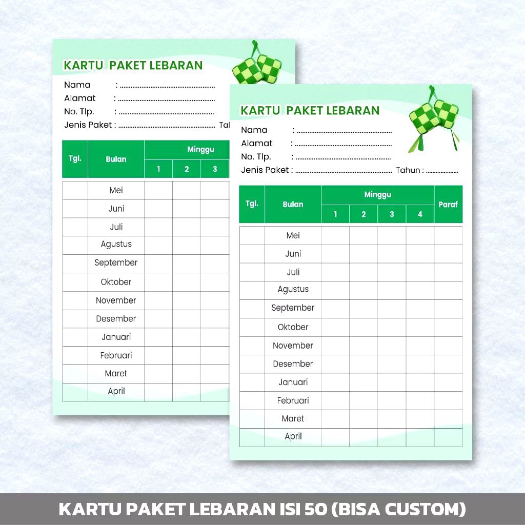 [50 Pcs] Cetak Kartu Paket Lebaran mingguan bulanan KARTU KITA