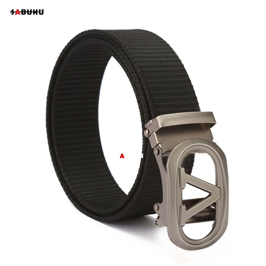 [SK] Ikat Pinggang Pria Model Huruf Ikat Pinggang Pria Nylon Canvas Kepala Logam Besi -SK385