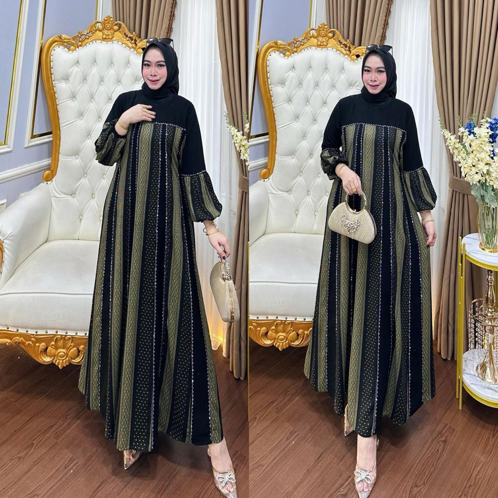 GAMIS Hitam Belah manik Kancing Terbaru Ld 110