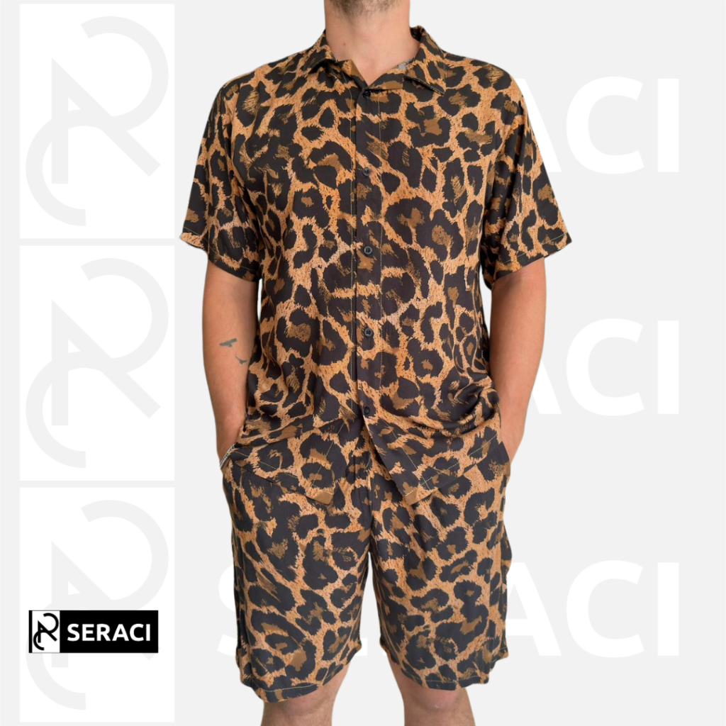 SERACI - one set kemeja pria dan wanita setelan celana pendek hawaii daily outfit pantai bahan rayon