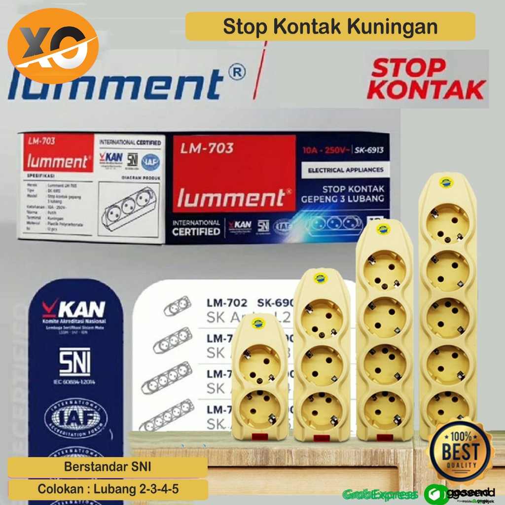 Stop Kontak Terminal Kuningan 2-5 Lubang Colokan Listrik SNI Arde LM-703 Berstandar SNI Colokan 2-3-