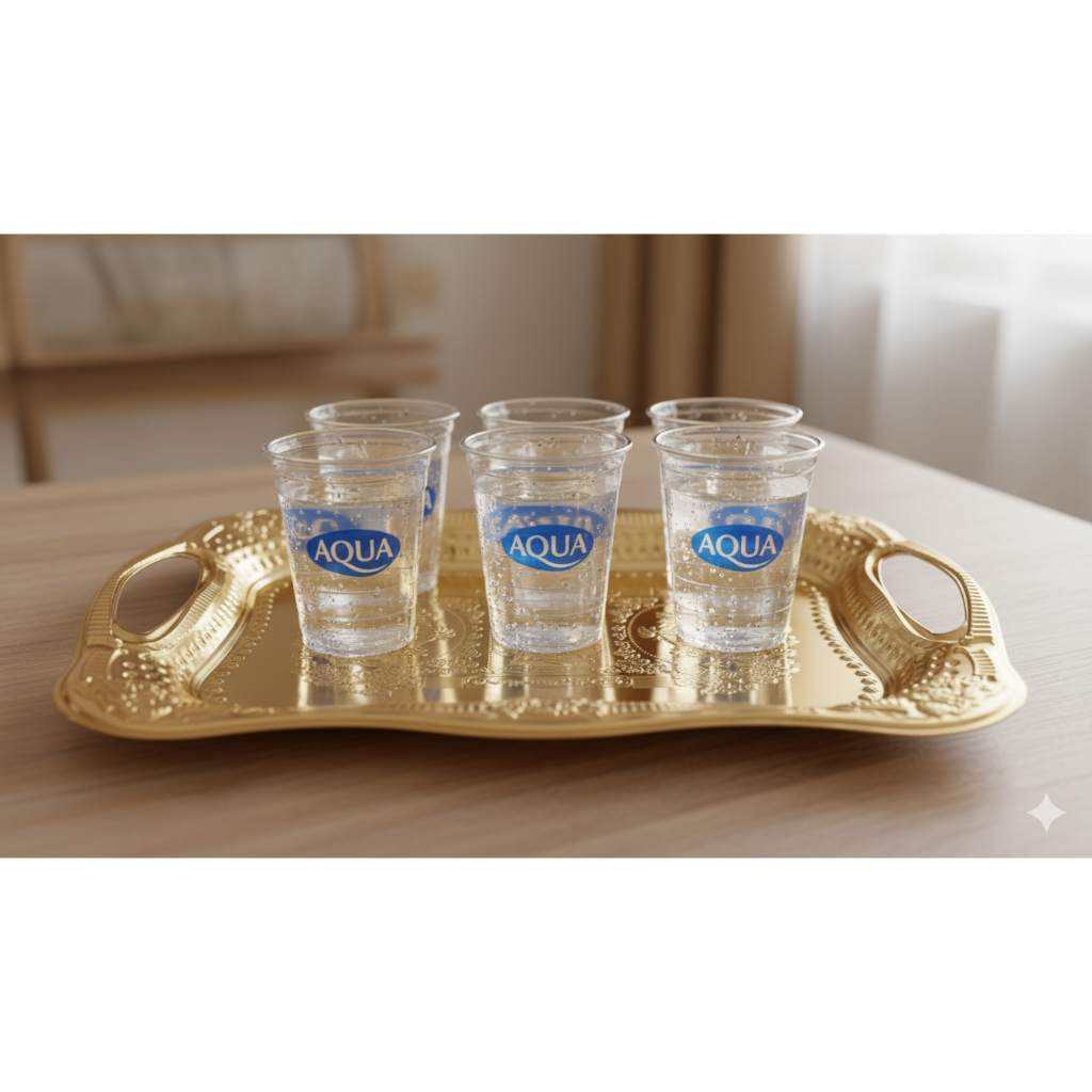 Nampan/ Baki Arab Emas Baki Penyaji Gelas/Nmpan Arab Emas Ukir Pegangan