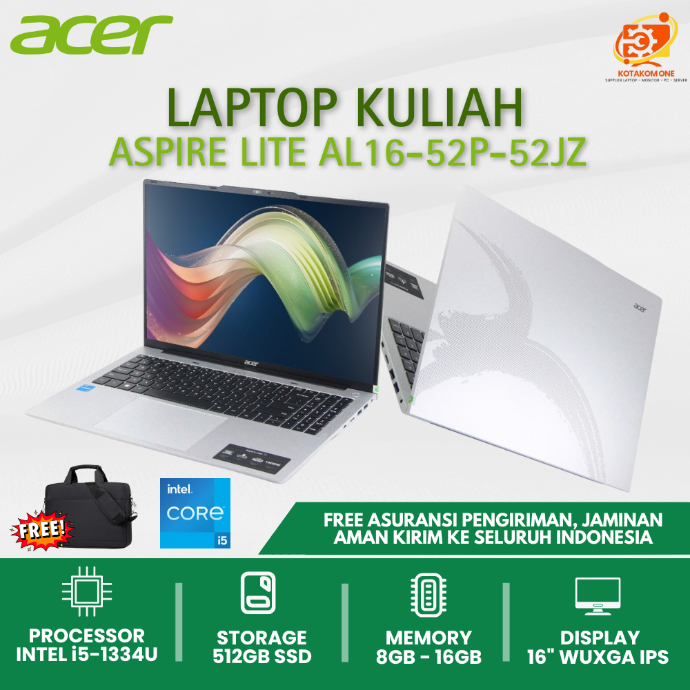 Laptop Acer Aspire Lite 16 - 52JZ Core i5-1334U Ram 16GB DDR5 SSD 512GB 16" IPS Laptop terbaru