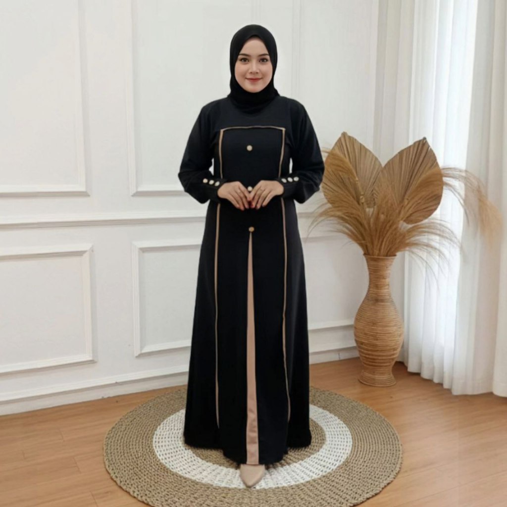 Long Dress Gamis Abaya Haura Hitam Jetblack Polos Premium syari kekinian Untuk Wanita Remaja Dewasa