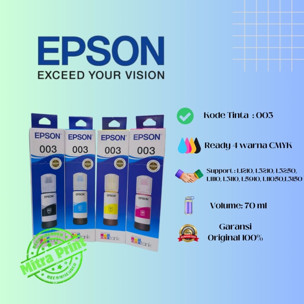 Tinta Epson 003 Set 4 warna Epson L3110, L3105, L3210, L3250